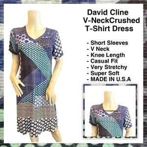 NWT David Cline V-Neck Short Sleeve T-Shirt Dress SZ Small Blue Dot $119